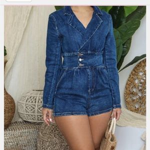 Long-Sleeve Denim Romper